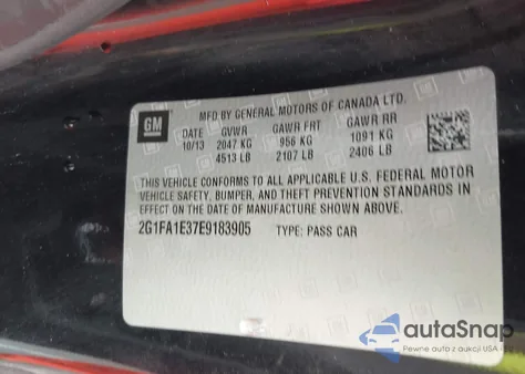 2014 Chevrolet Camaro 2Ls z USA, uszkodzony, nr VIN 2G1FA1E37E9183905